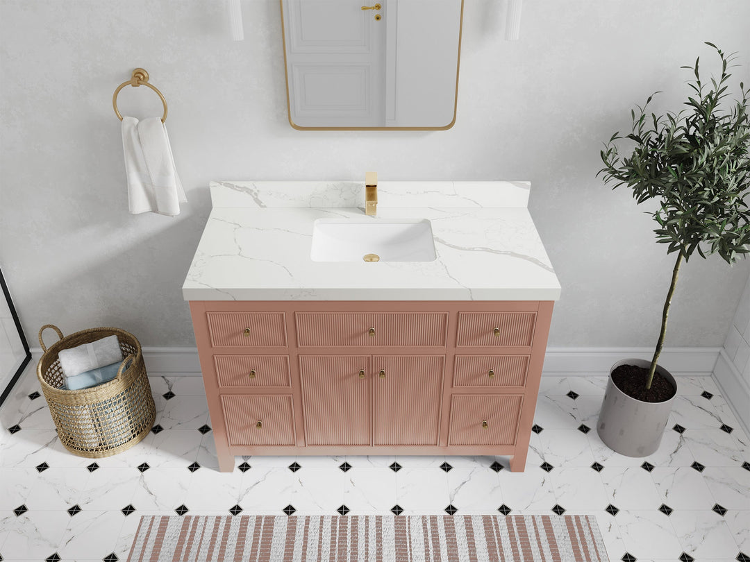 Sonoma 48 in. W x 22 in. D Single Sink Bathroom Vanity in Warm Terracotta with 2 in. Calacatta Laza Quartz Countertop - Top View 