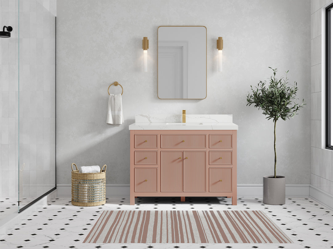 Sonoma 48 in. W x 22 in. D Single Sink Bathroom Vanity in Warm Terracotta with 2 in. Calacatta Laza Quartz Countertop - Front View