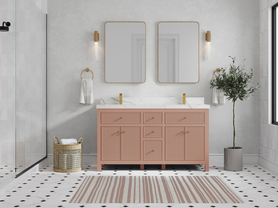 Sonoma 60 in W x 22 in D Free Standing Reeded Double Sink Bathroom Vanity