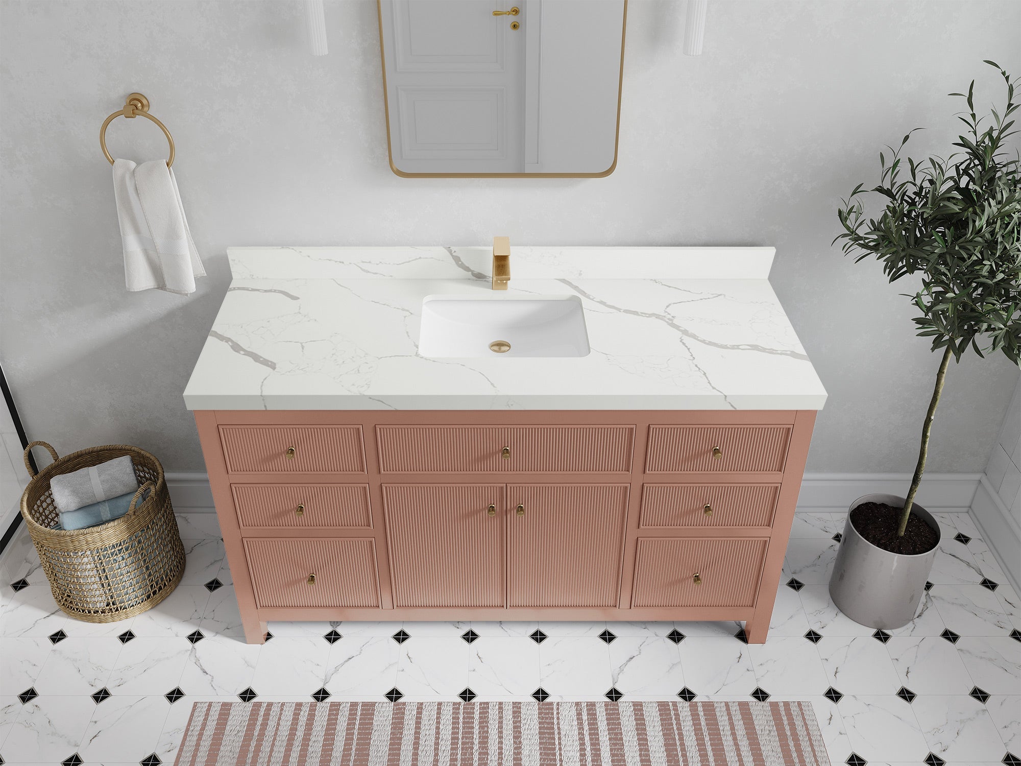 Sonoma 60 in W x 22 in D Free Standing Reeded Single Sink Bathroom Vanity