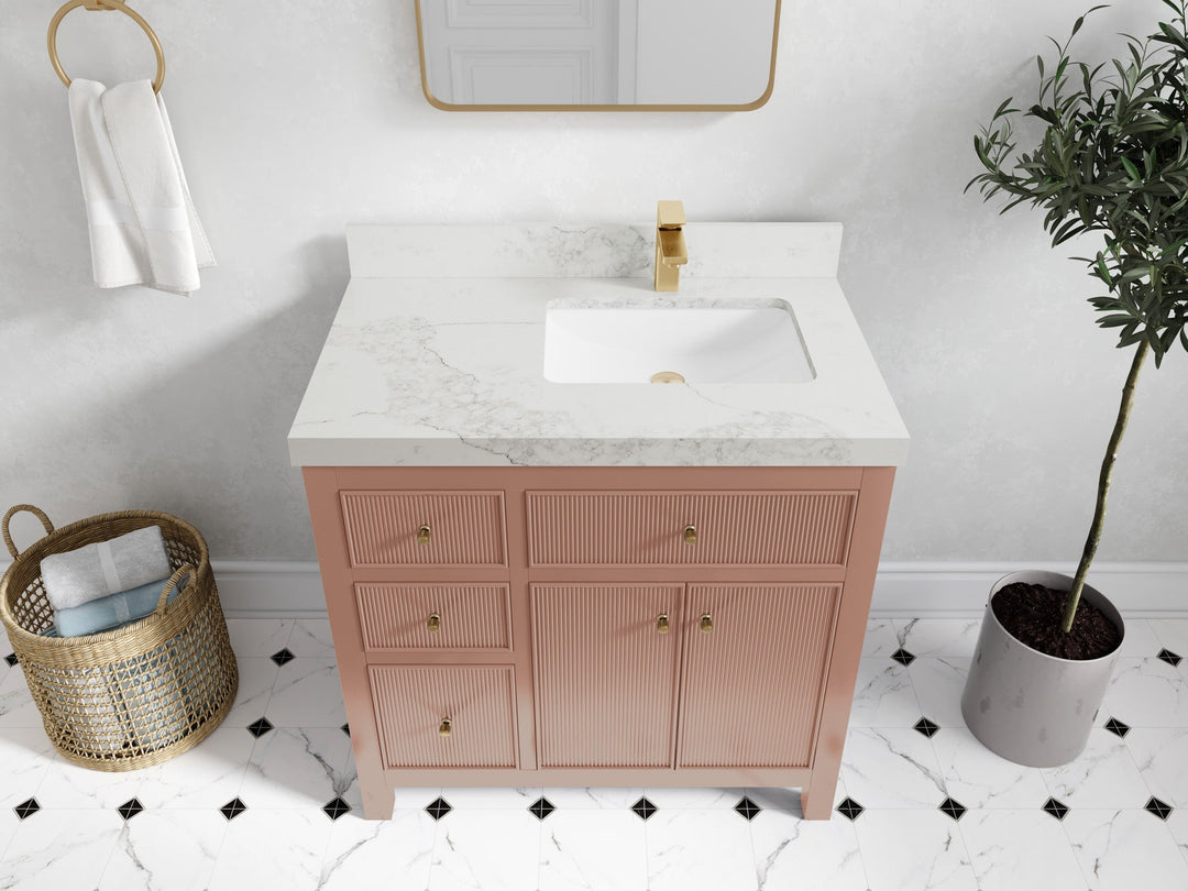 Sonoma 36 in. W x 22 in. D Right Offset Sink Bathroom Vanity in Warm Terracotta with 2 in. Calacatta Nuvo Quartz Countertop - Top View