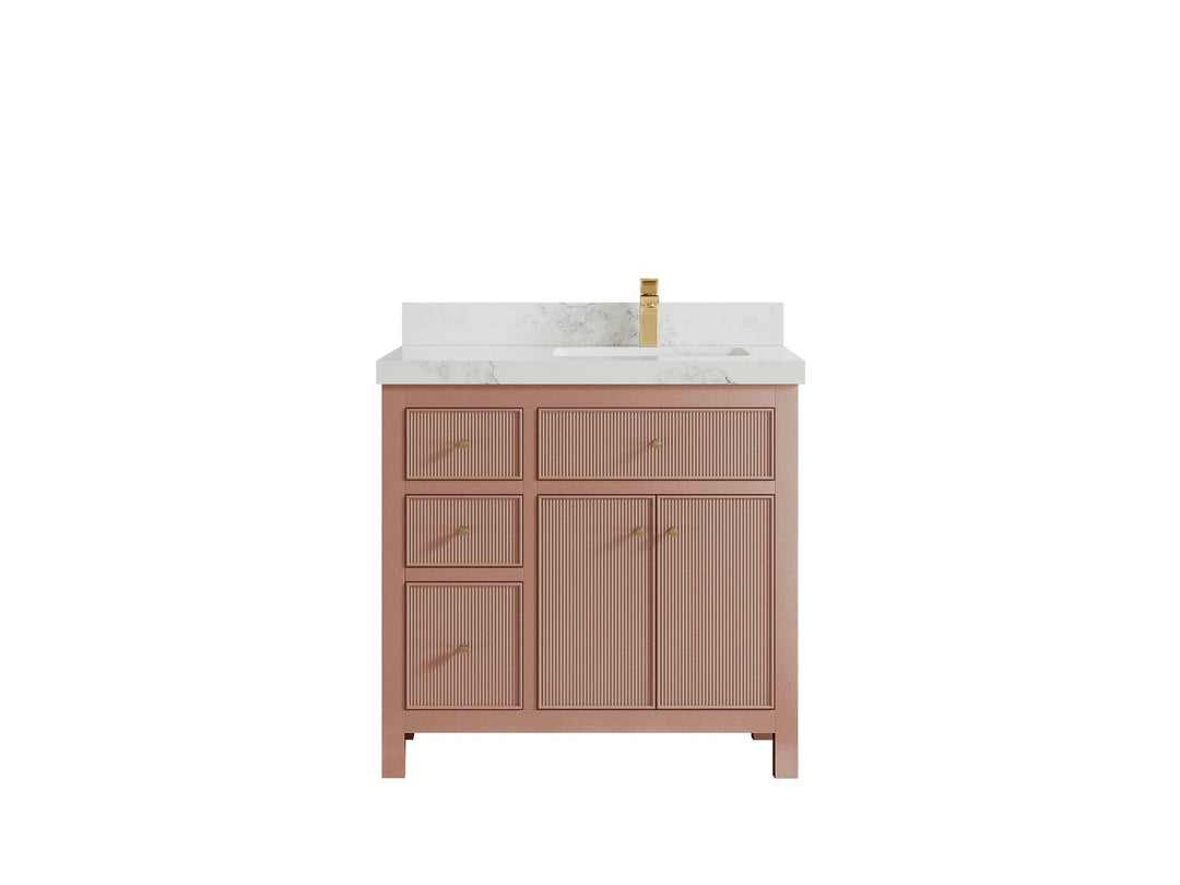 Sonoma 36 in. W x 22 in. D Right Offset Sink Bathroom Vanity in Warm Terracotta with 2 in. Calacatta Nuvo Quartz Countertop