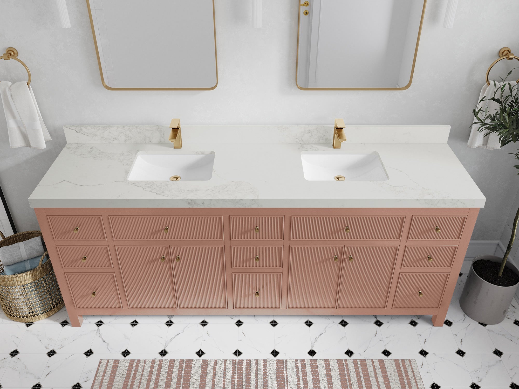 Sonoma 84 in W x 22 in D Free Standing Reeded Double Sink Bathroom Vanity