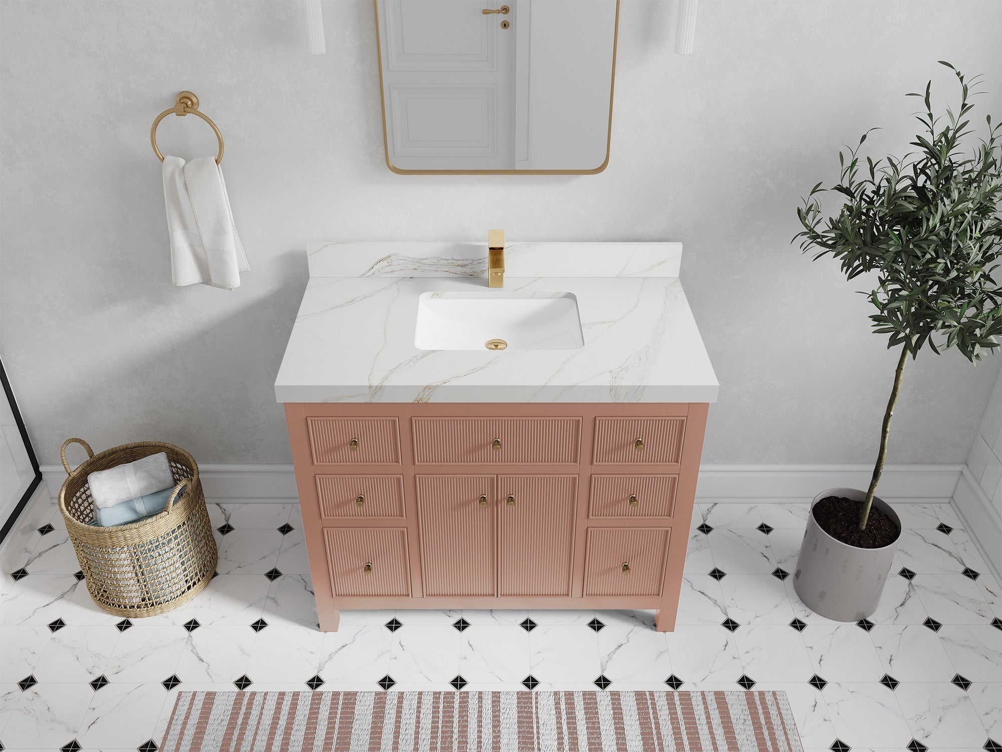Sonoma 42 in. W x 22 in. D Single Sink Bathroom Vanity in Warm Terracotta with 2 in. Calacatta Sienna Quartz Countertop - Top View
