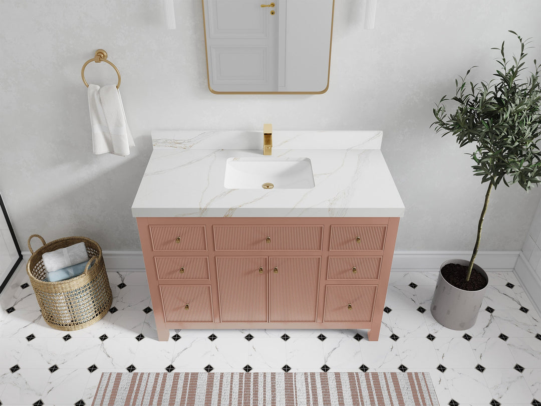 Sonoma 48 in. W x 22 in. D Single Sink Bathroom Vanity in Warm Terracotta with 2 in. Calacatta Sienna Quartz Countertop - Top View 