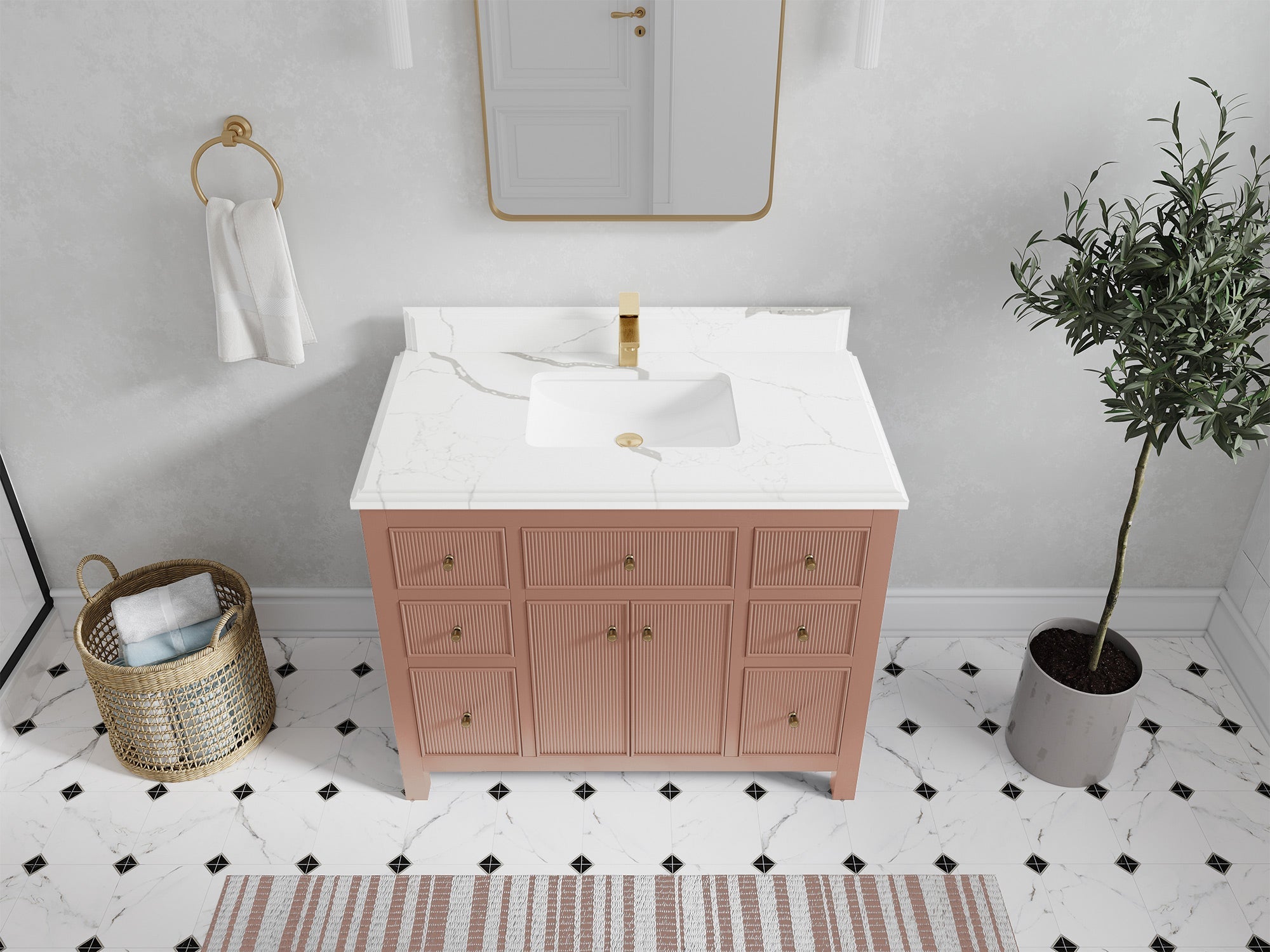 Sonoma 42 in. W x 22 in. D Single Sink Bathroom Vanity in Warm Terracotta with Double Cove Edge 1.5 in Calacatta Laza Quartz Countertop - Top View