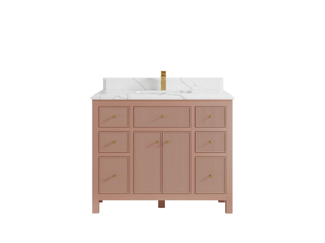 Sonoma 42 in. W x 22 in. D Single Sink Bathroom Vanity in Warm Terracotta with Double Cove Edge 1.5 in Calacatta Laza Quartz Countertop
