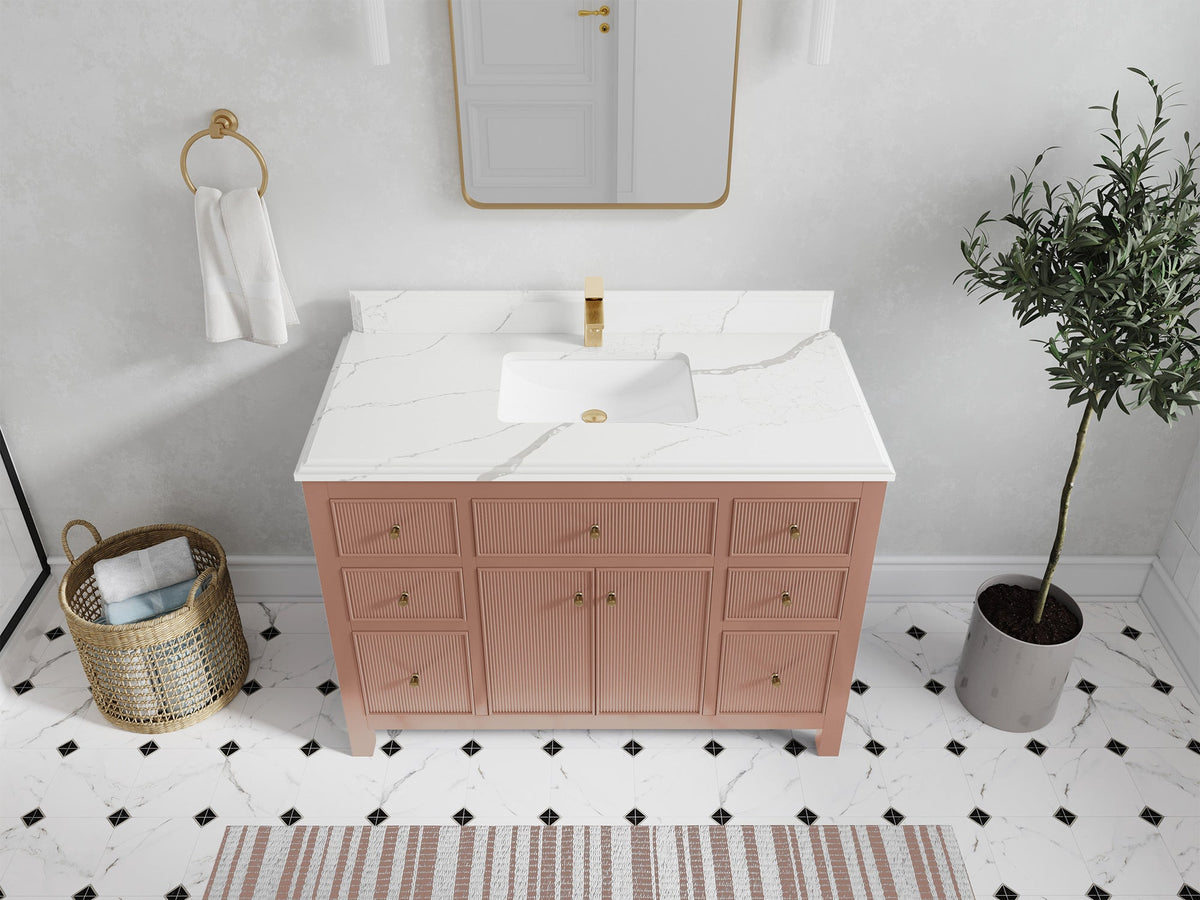 Sonoma 48 in. W x 22 in. D Single Sink Bathroom Vanity in Warm Terracotta with Double Cove Edge 1.5 in Calacatta Laza Quartz Countertop - Top View