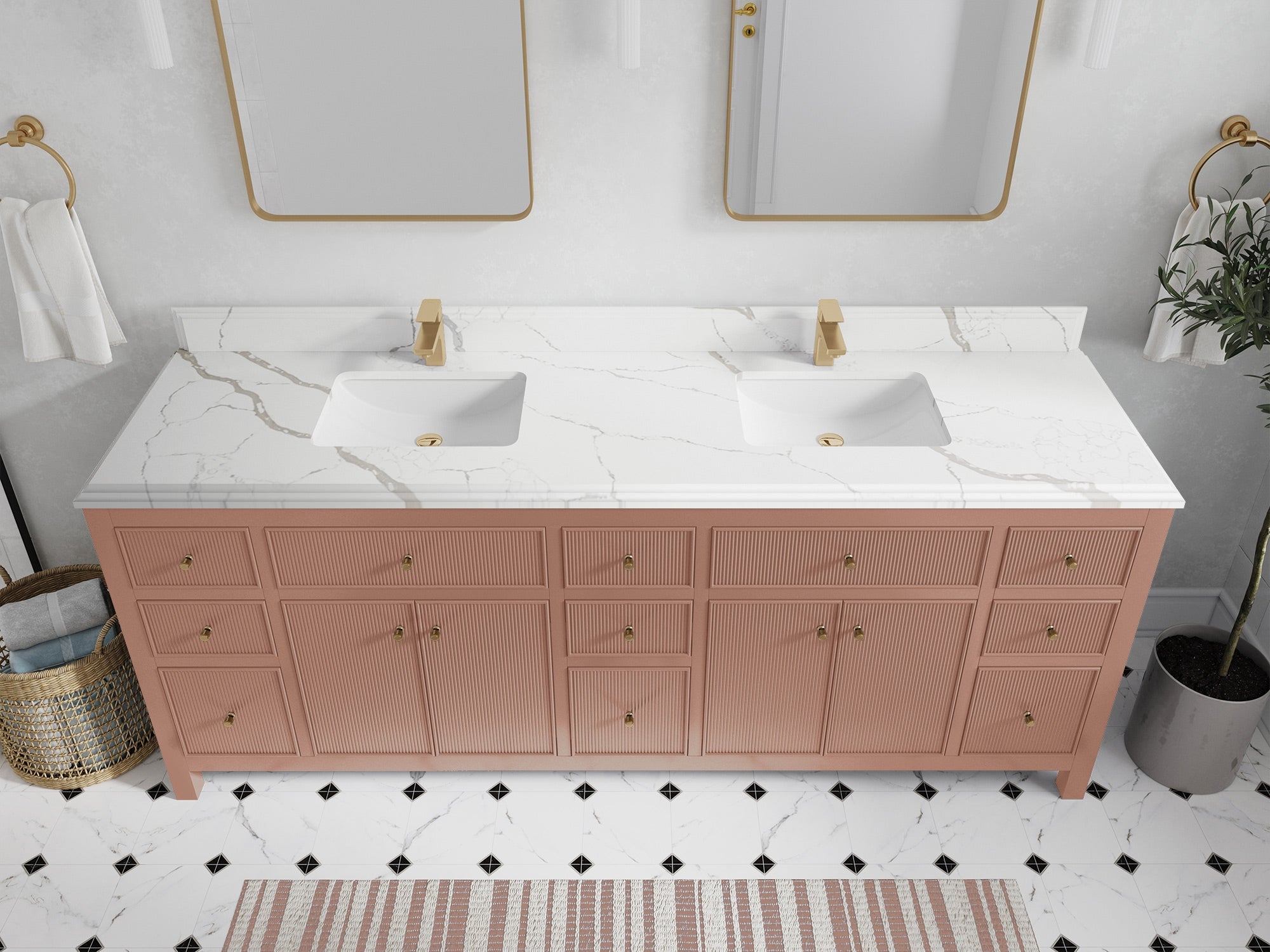 Sonoma 84 in W x 22 in D Free Standing Reeded Double Sink Bathroom Vanity