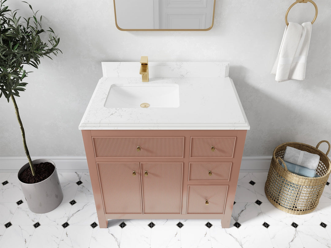 Sonoma 36 in. W x 22 in. D Left Offset Sink Bathroom Vanity in Warm Terracotta with Double Cove Edge 1.5 in. Empira White Quartz Countertop - Front View