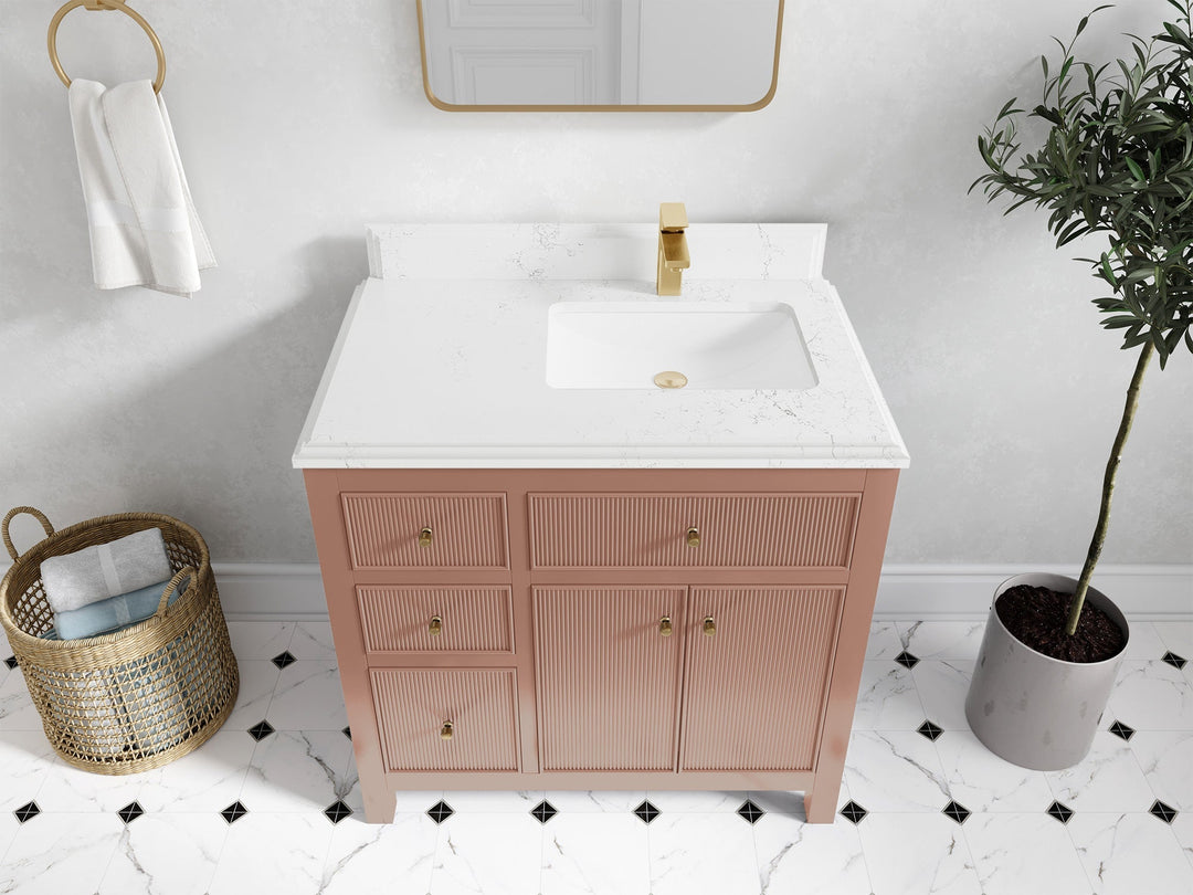 Sonoma 36 in. W x 22 in. D Right Offset Sink Bathroom Vanity in Warm Terracotta with Double Cove Edge 1.5 in. Empira White Quartz Countertop - Front View
