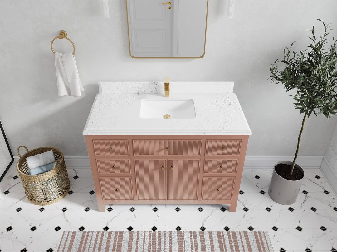 Sonoma 48 in. W x 22 in. D Single Sink Bathroom Vanity in Warm Terracotta with Double Cove Edge 1.5 in Empira White Quartz Countertop - Top View 