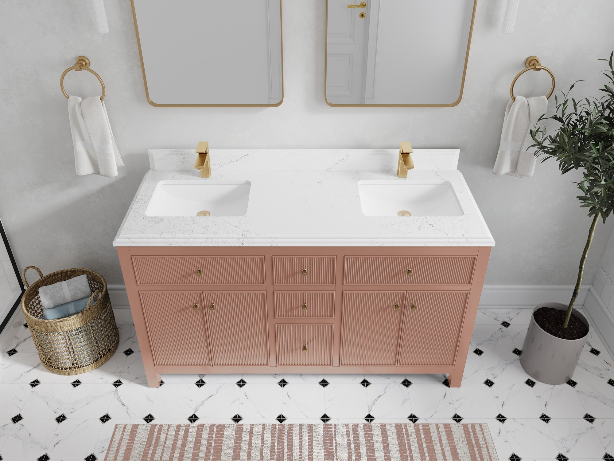 Sonoma 60 in W x 22 in D Free Standing Reeded Double Sink Bathroom Vanity