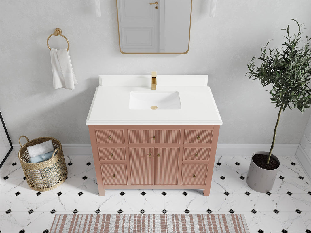 Sonoma 42 in. W x 22 in. D Single Sink Bathroom Vanity in Warm Terracotta with Double Cove Edge 1.5 in White Quartz Countertop - Top View 