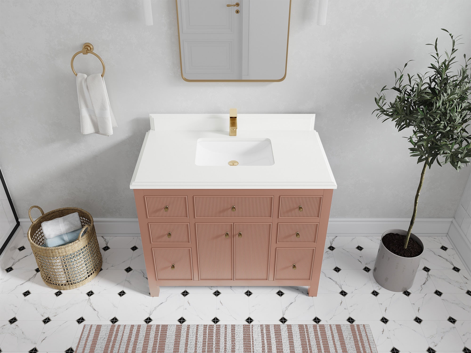 Sonoma 42 in. W x 22 in. D Single Sink Bathroom Vanity in Warm Terracotta with Double Cove Edge 1.5 in White Quartz Countertop - Top View