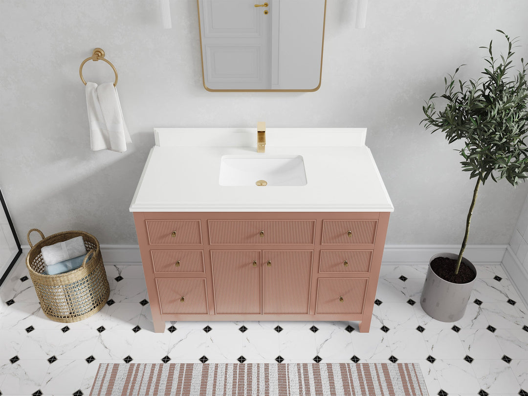 Sonoma 48 in. W x 22 in. D Single Sink Bathroom Vanity in Warm Terracotta with Double Cove Edge 1.5 in White Quartz Countertop - Top View 