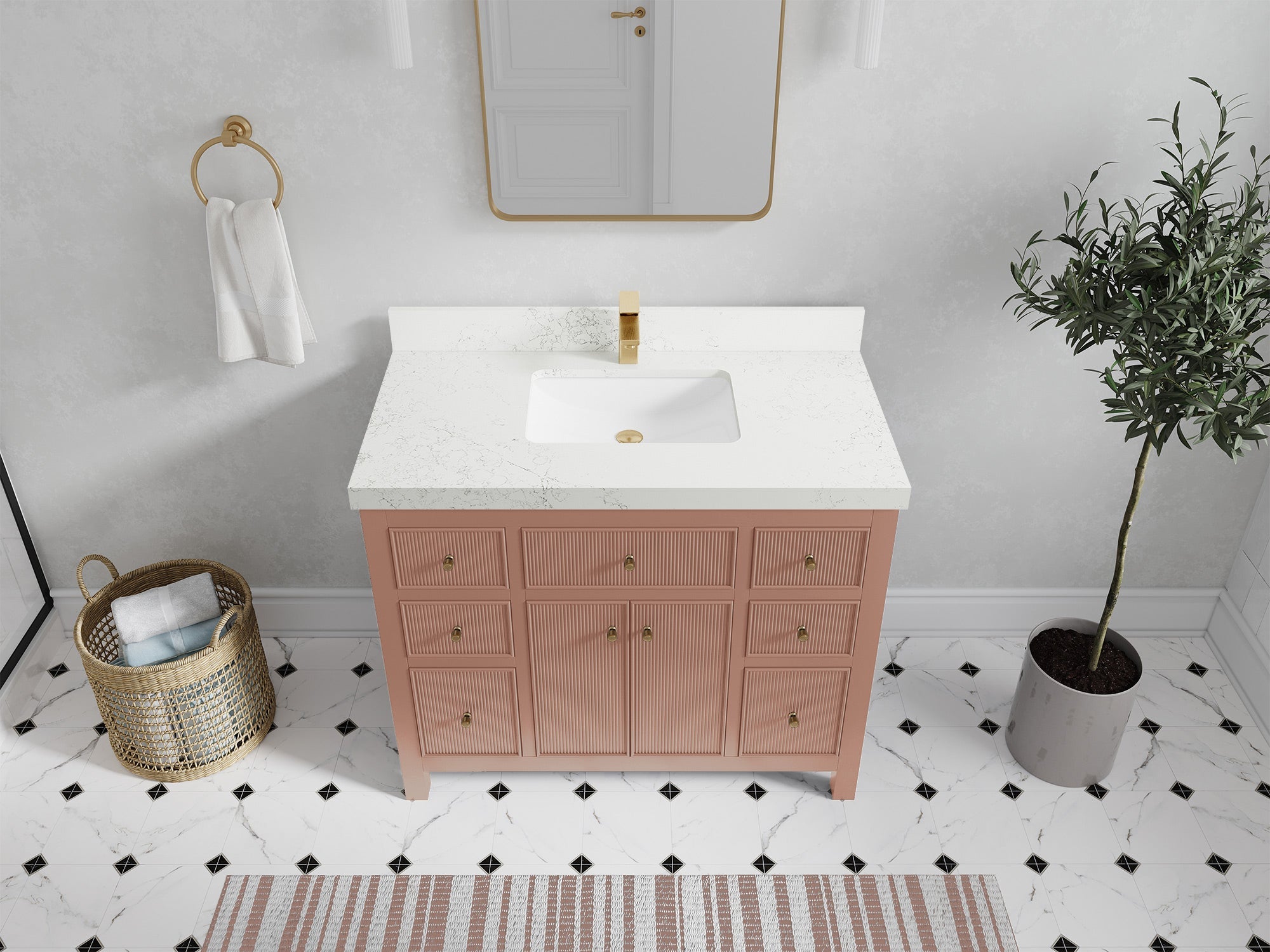 Sonoma 42 in. W x 22 in. D Single Sink Bathroom Vanity in Warm Terracotta with 2 in. Empira White Quartz Countertop - Top View