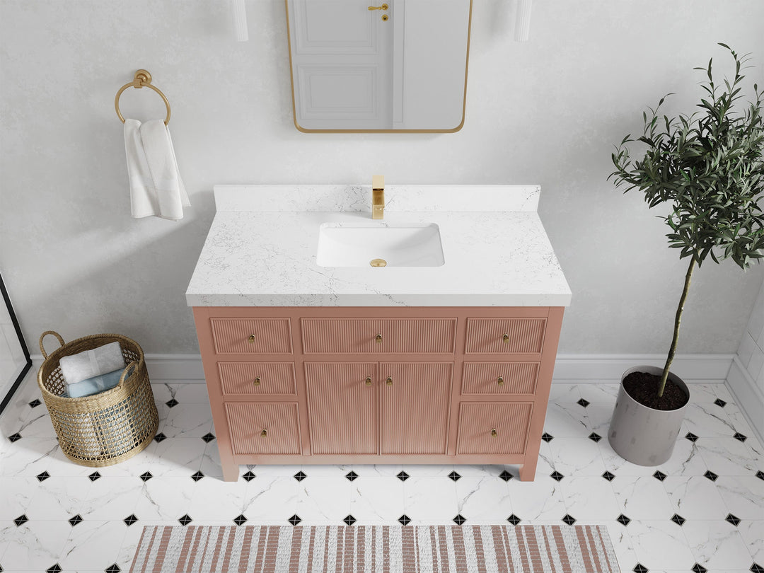 Sonoma 48 in. W x 22 in. D Single Sink Bathroom Vanity in Warm Terracotta with 2 in. Empira White Quartz Countertop - Top View 