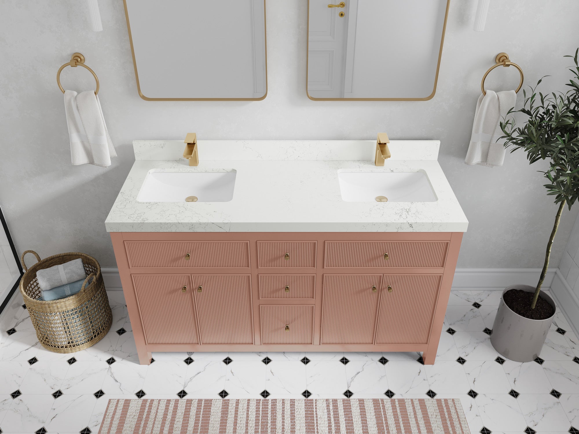 Sonoma 60 in W x 22 in D Free Standing Reeded Double Sink Bathroom Vanity