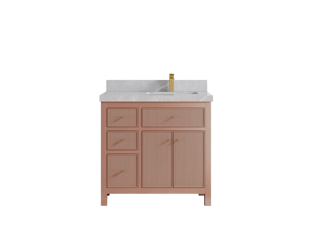 Sonoma 36 in. W x 22 in. D Right Offset Sink Bathroom Vanity in Warm Terracotta with 2 in. Pearl Light Gray Quartz Countertop