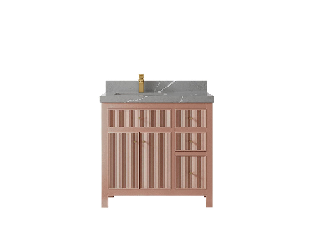 Sonoma 36 in. W x 22 in. D Left Offset Sink Bathroom Vanity in Warm Terracotta with 2 in. Piatra Gray Quartz Countertop