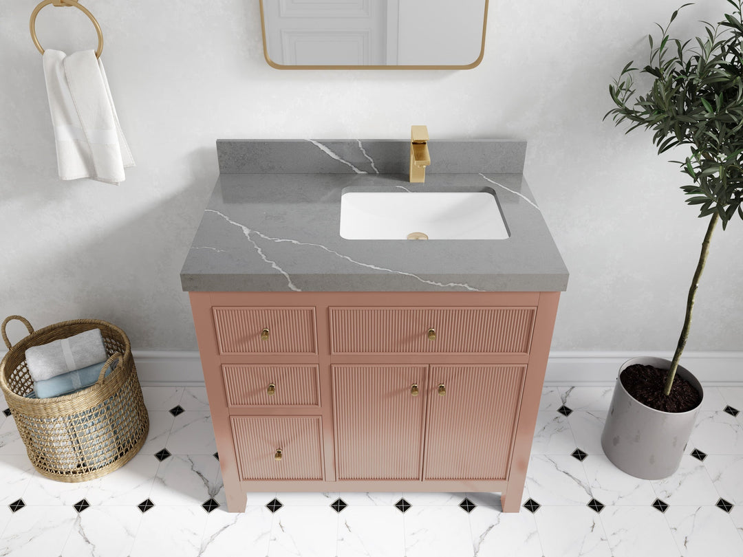 Sonoma 36 in. W x 22 in. D Right Offset Sink Bathroom Vanity in Warm Terracotta with 2 in. Piatra Gray Quartz Countertop - Top View