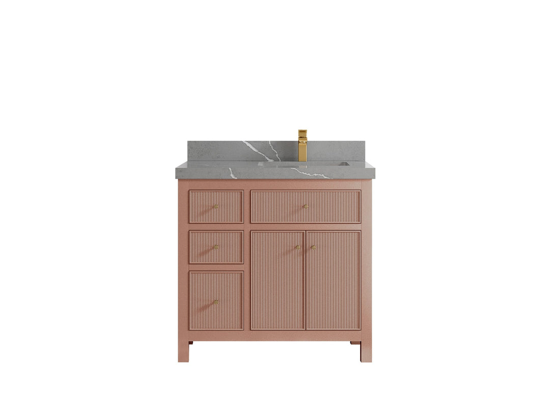 Sonoma 36 in. W x 22 in. D Right Offset Sink Bathroom Vanity in Warm Terracotta with 2 in. Piatra Gray Quartz Countertop