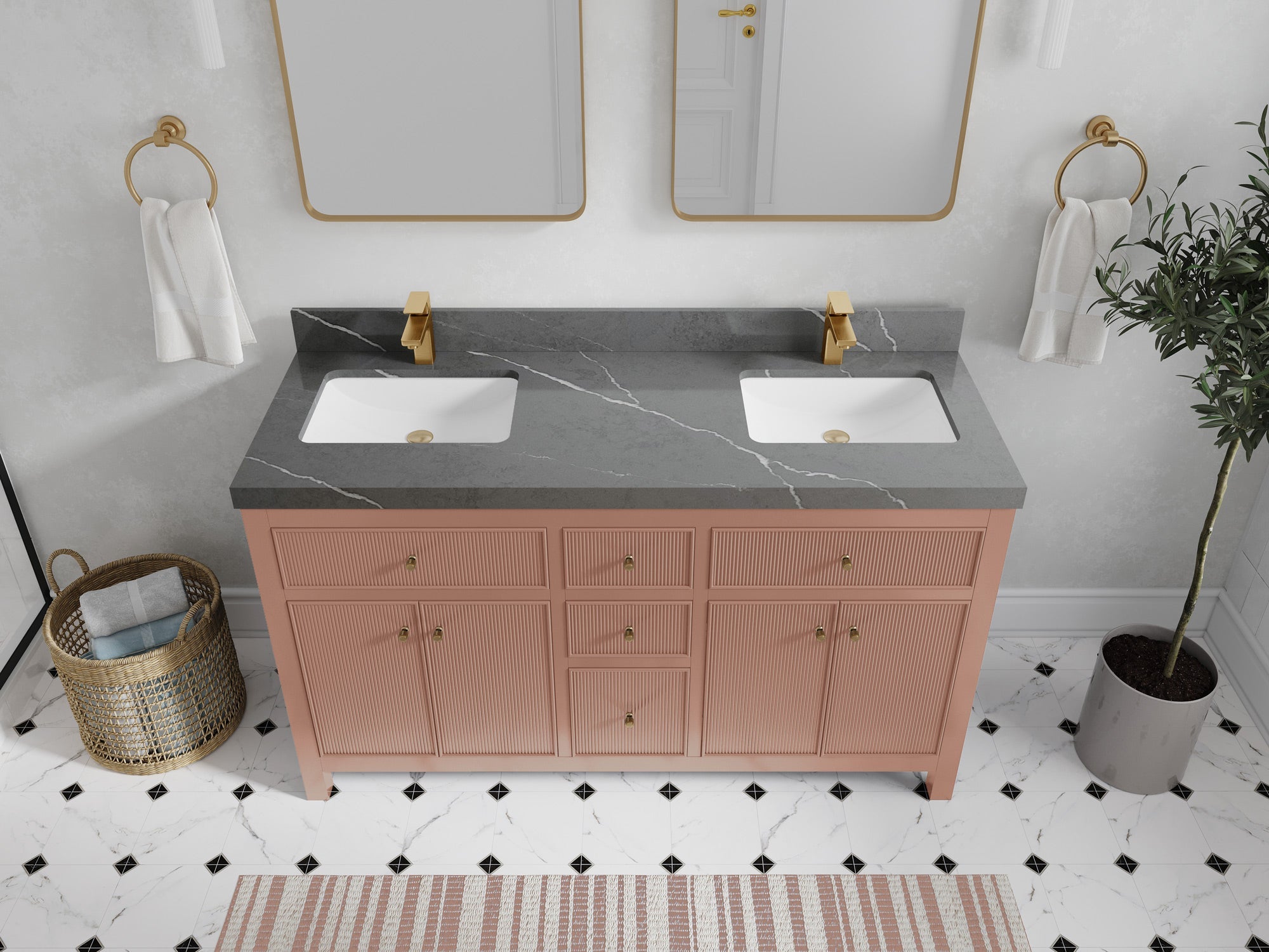 Sonoma 60 in W x 22 in D Free Standing Reeded Double Sink Bathroom Vanity
