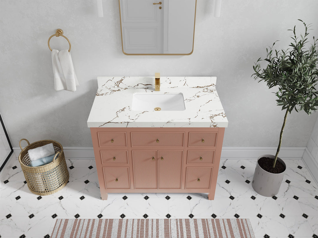 Sonoma 42 in. W x 22 in. D Single Sink Bathroom Vanity in Warm Terracotta with 2 in. Viola Brown Quartz Countertop - Top View 