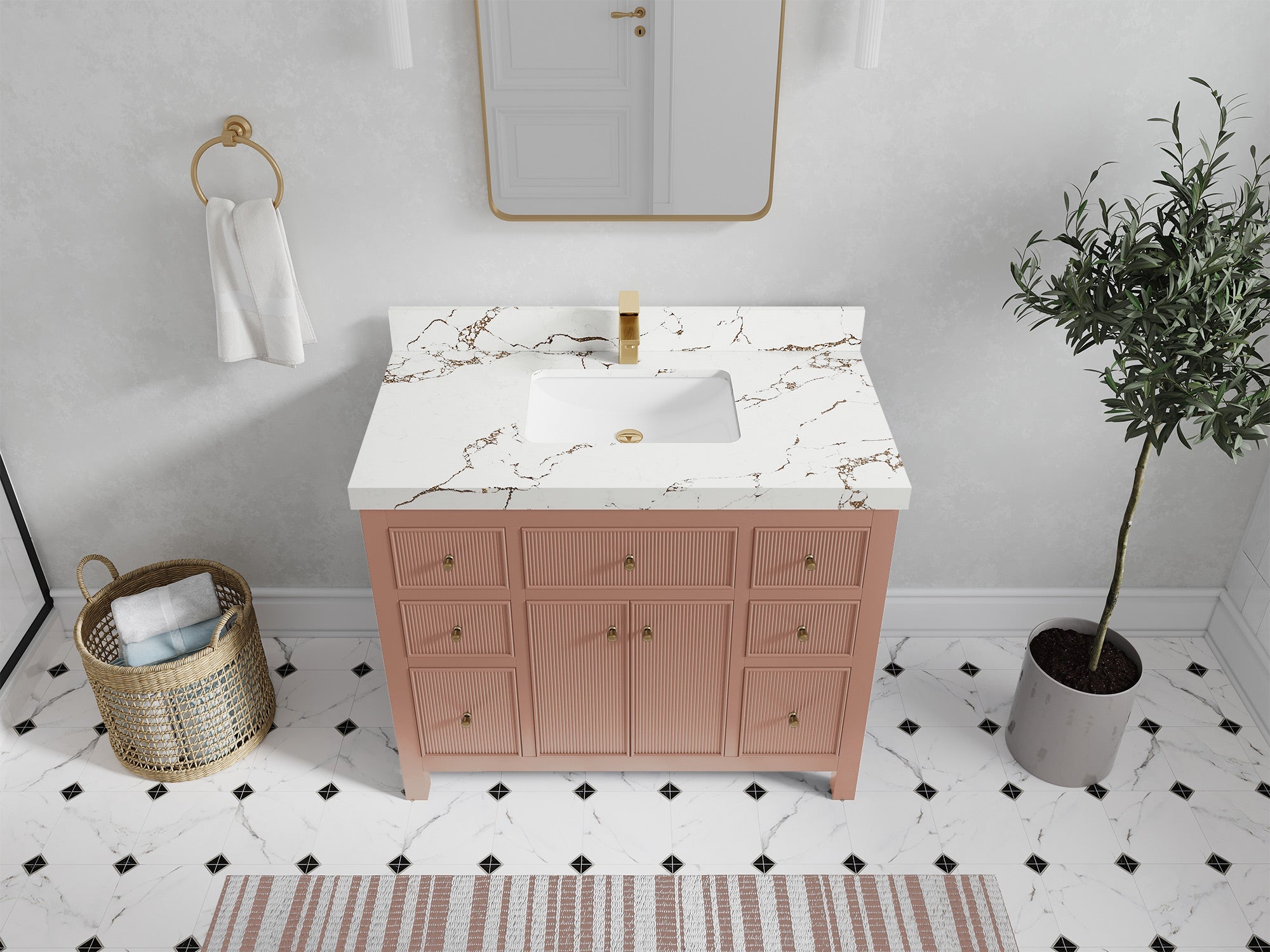 Sonoma 42 in. W x 22 in. D Single Sink Bathroom Vanity in Warm Terracotta with 2 in. Viola Brown Quartz Countertop - Top View
