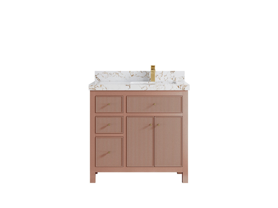 Sonoma 36 in. W x 22 in. D Right Offset Sink Bathroom Vanity in Warm Terracotta with 2 in. Viola Gold Quartz Countertop