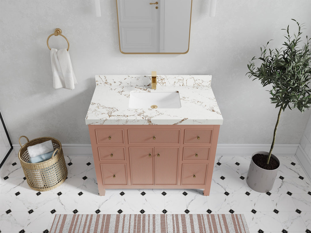Sonoma 42 in. W x 22 in. D Single Sink Bathroom Vanity in Warm Terracotta with 2 in. Viola Gold Quartz Countertop - Top View 
