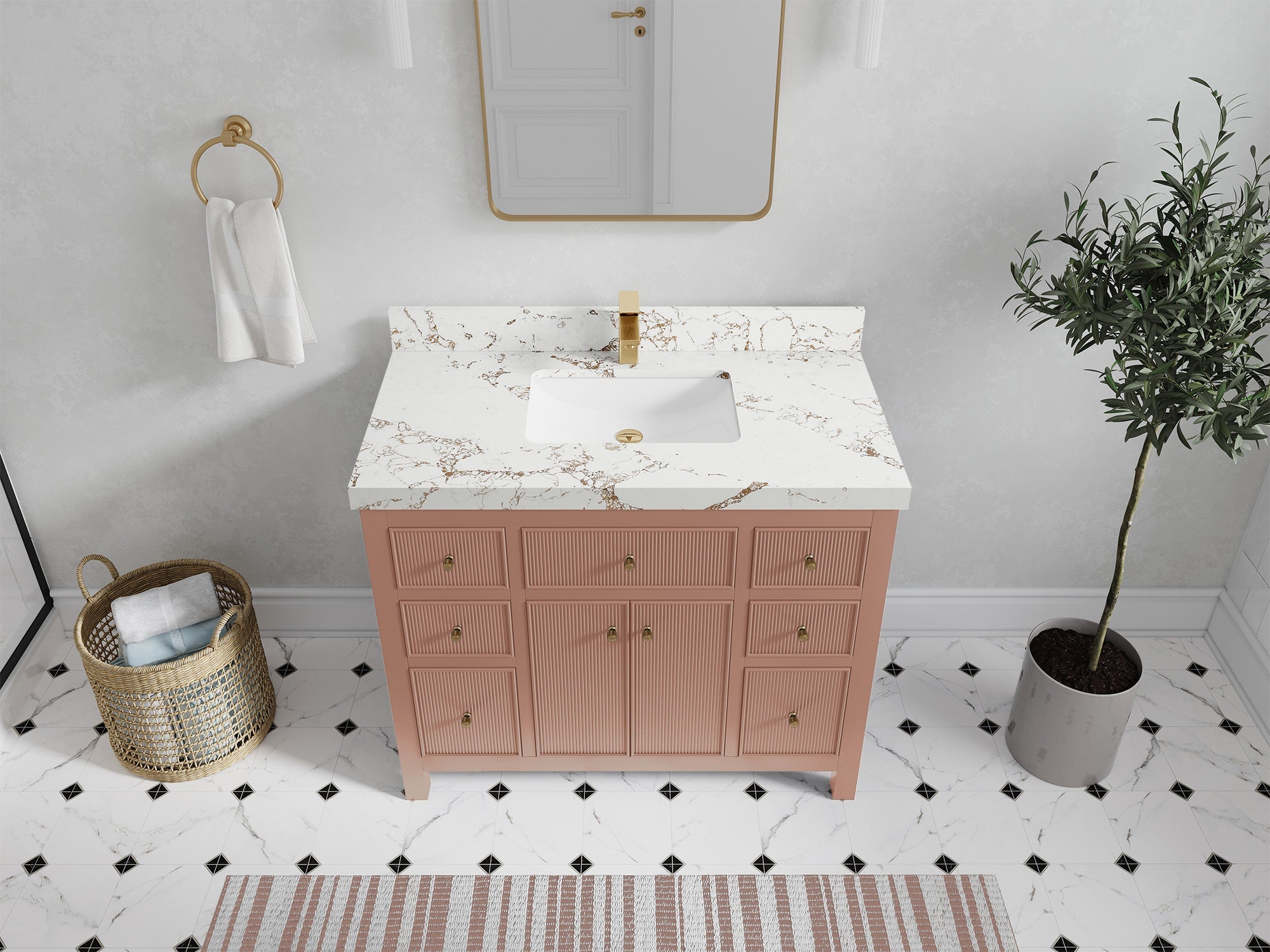 Sonoma 42 in. W x 22 in. D Single Sink Bathroom Vanity in Warm Terracotta with 2 in. Viola Gold Quartz Countertop - Top View