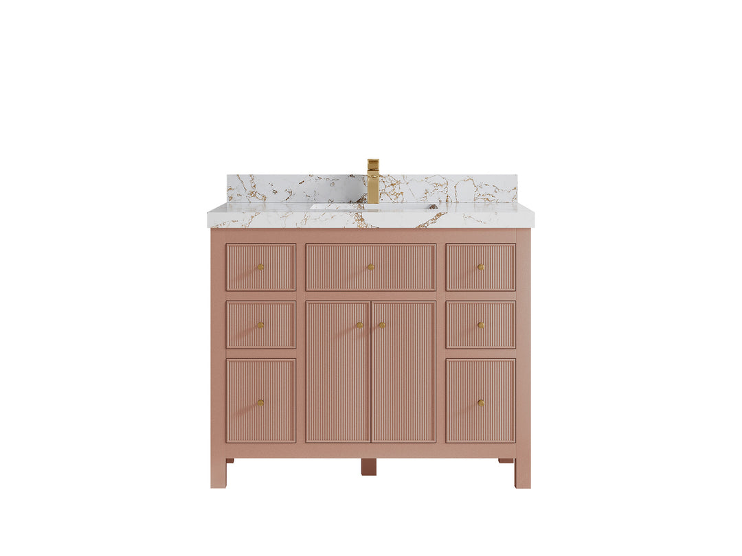 Sonoma 42 in. W x 22 in. D Single Sink Bathroom Vanity in Warm Terracotta with 2 in. Viola Gold Quartz Countertop