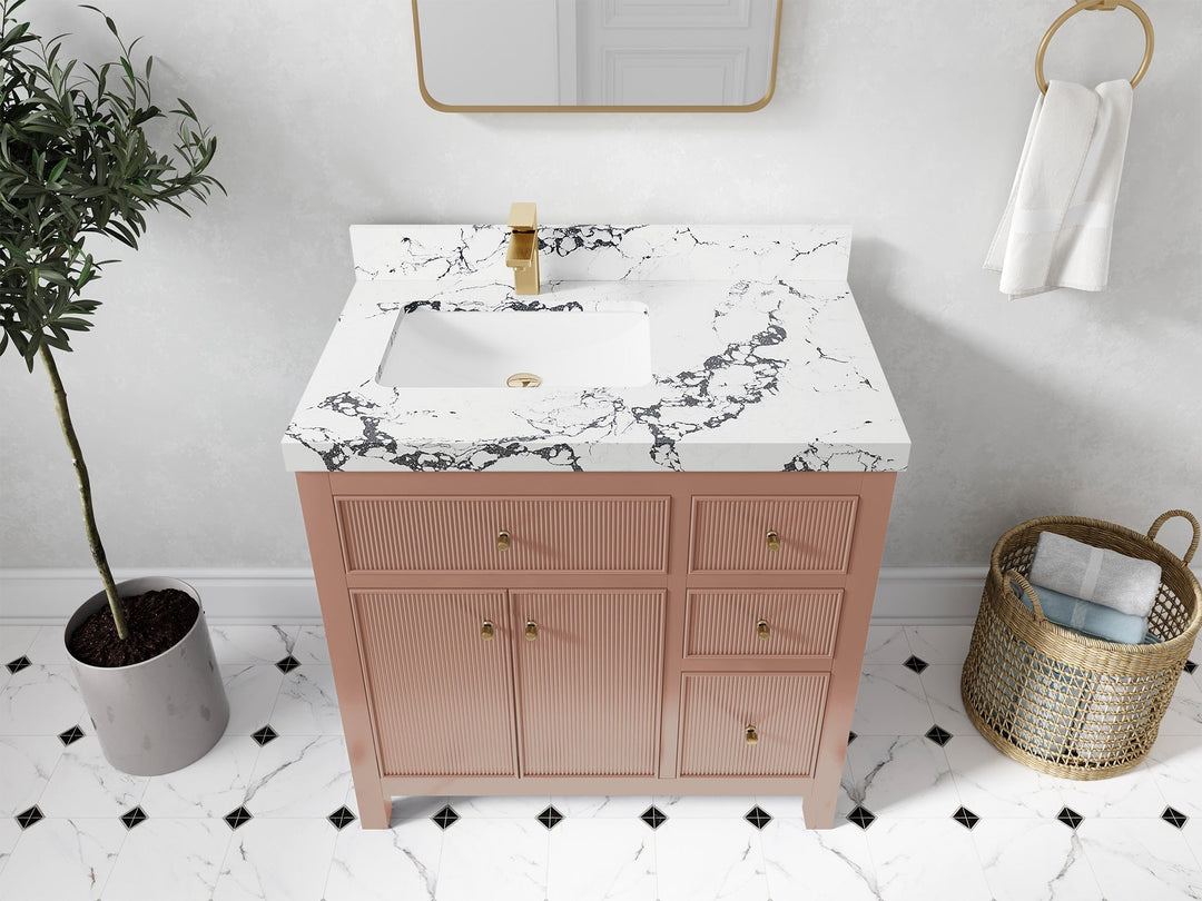 Sonoma 36 in. W x 22 in. D Left Offset Sink Bathroom Vanity in Warm Terracotta with 2 in. Viola Night Quartz Countertop - Top View