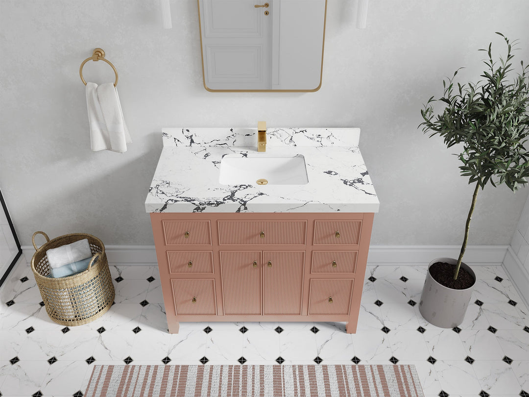 Sonoma 42 in. W x 22 in. D Single Sink Bathroom Vanity in Warm Terracotta with 2 in. Viola Night Quartz Countertop - Top View 