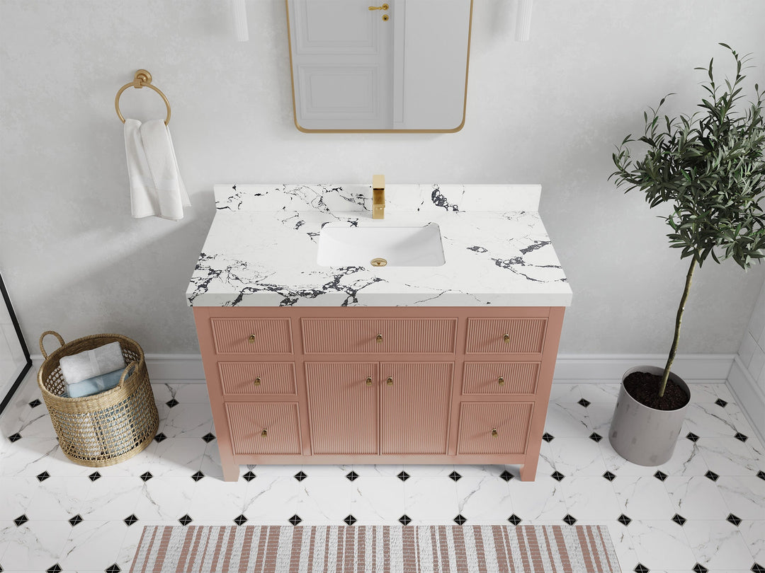 Sonoma 48 in. W x 22 in. D Single Sink Bathroom Vanity in Warm Terracotta with 2 in. Viola Night Quartz Countertop - Top View 