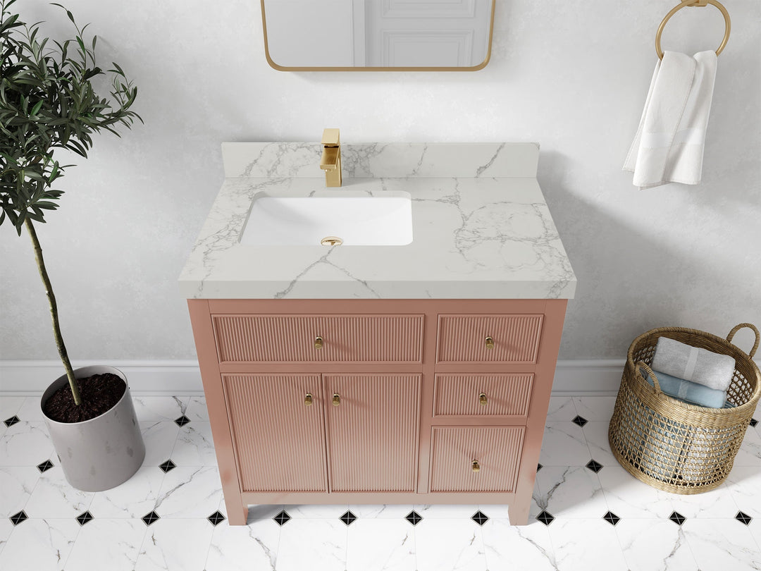 Sonoma 36 in. W x 22 in. D Left Offset Sink Bathroom Vanity in Warm Terracotta with 2 in. Venatino Quartz Countertop - Top View