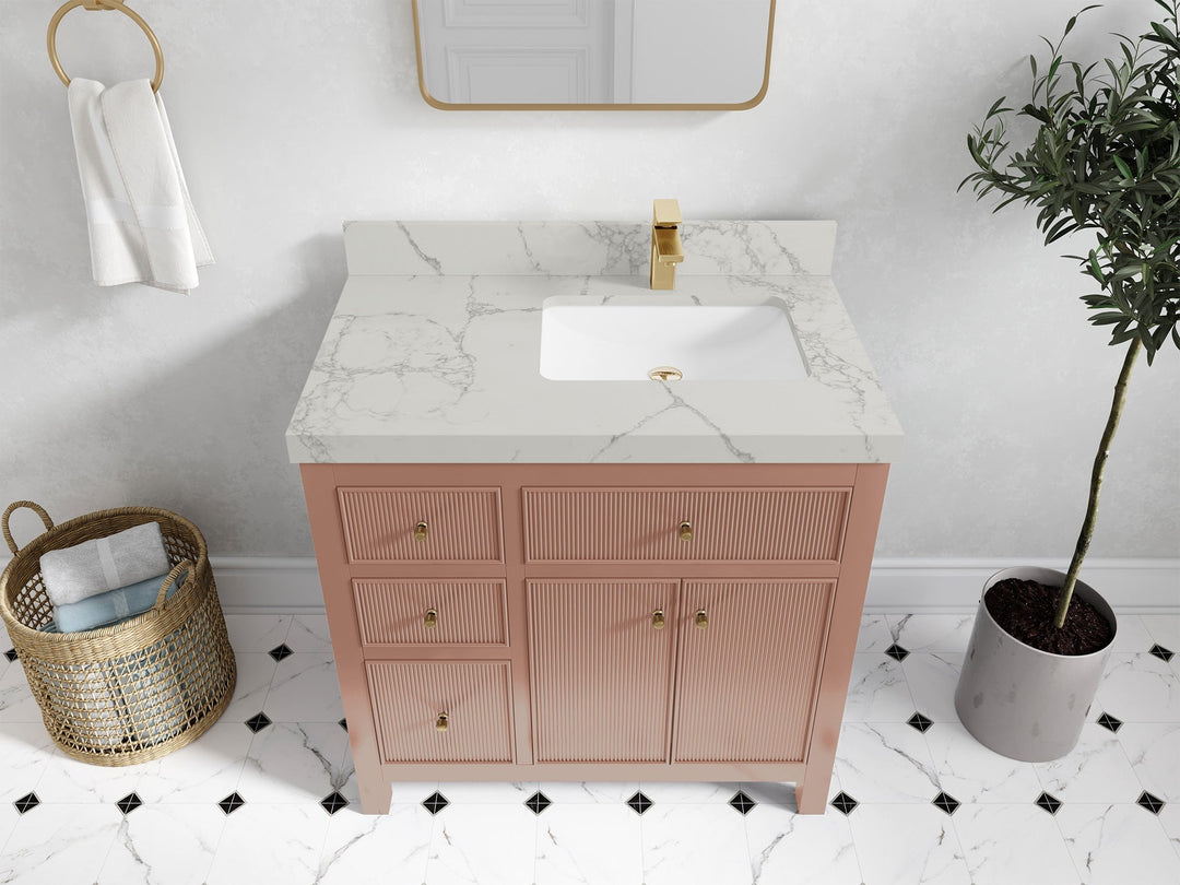 Sonoma 36 in. W x 22 in. D Right Offset Sink Bathroom Vanity in Warm Terracotta with 2 in. Venatino Quartz Countertop - Top View