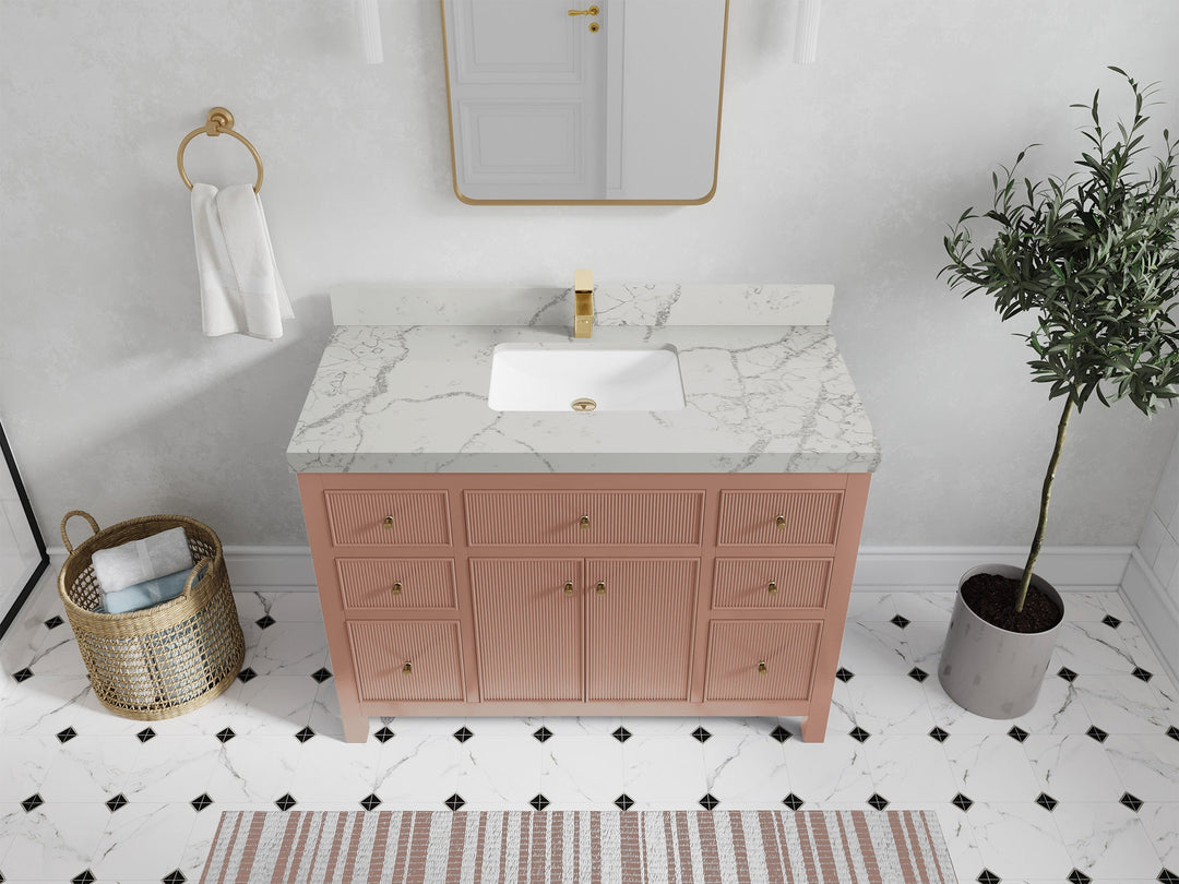 Sonoma 48 in. W x 22 in. D Single Sink Bathroom Vanity in Warm Terracotta with 2 in. Venatino Quartz Countertop - Top View 