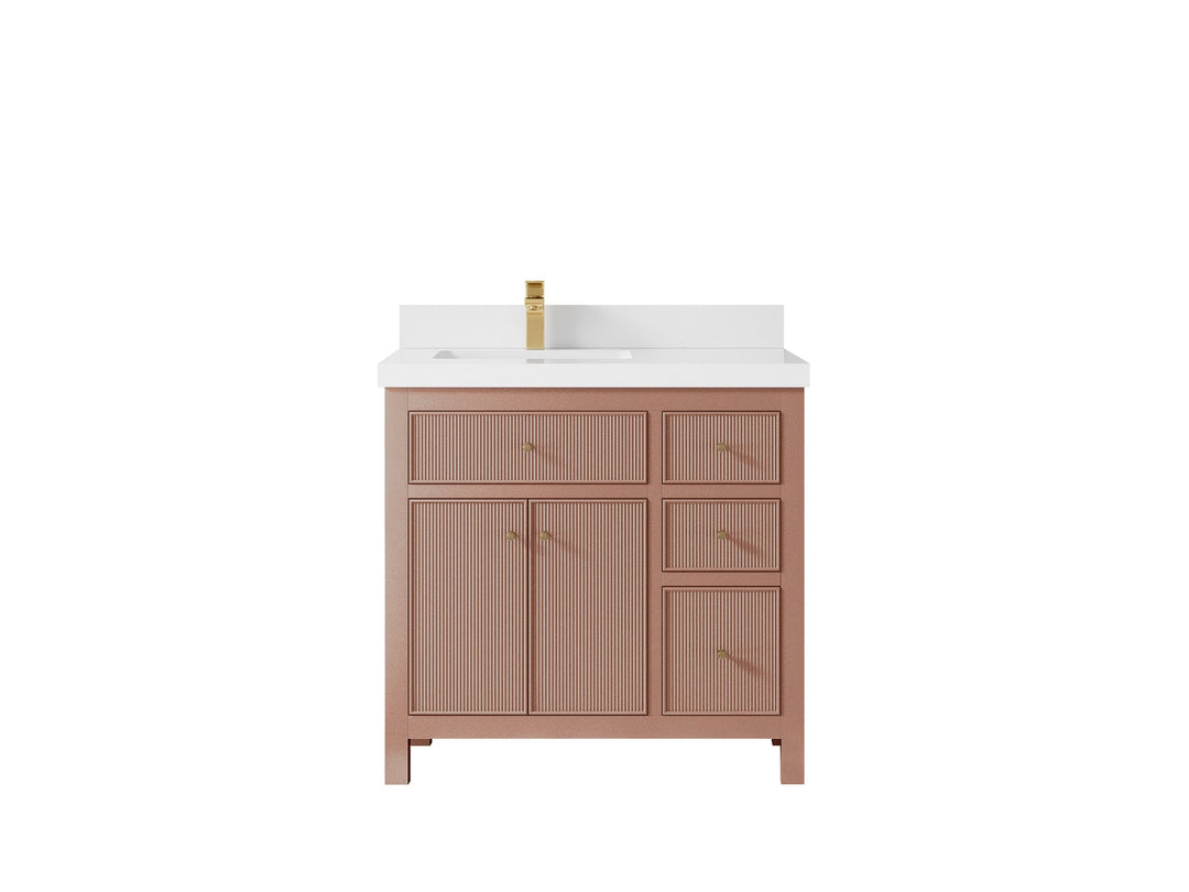 Sonoma 36 in. W x 22 in. D Left Offset Sink Bathroom Vanity in Warm Terracotta with 2 in. White Quartz Countertop