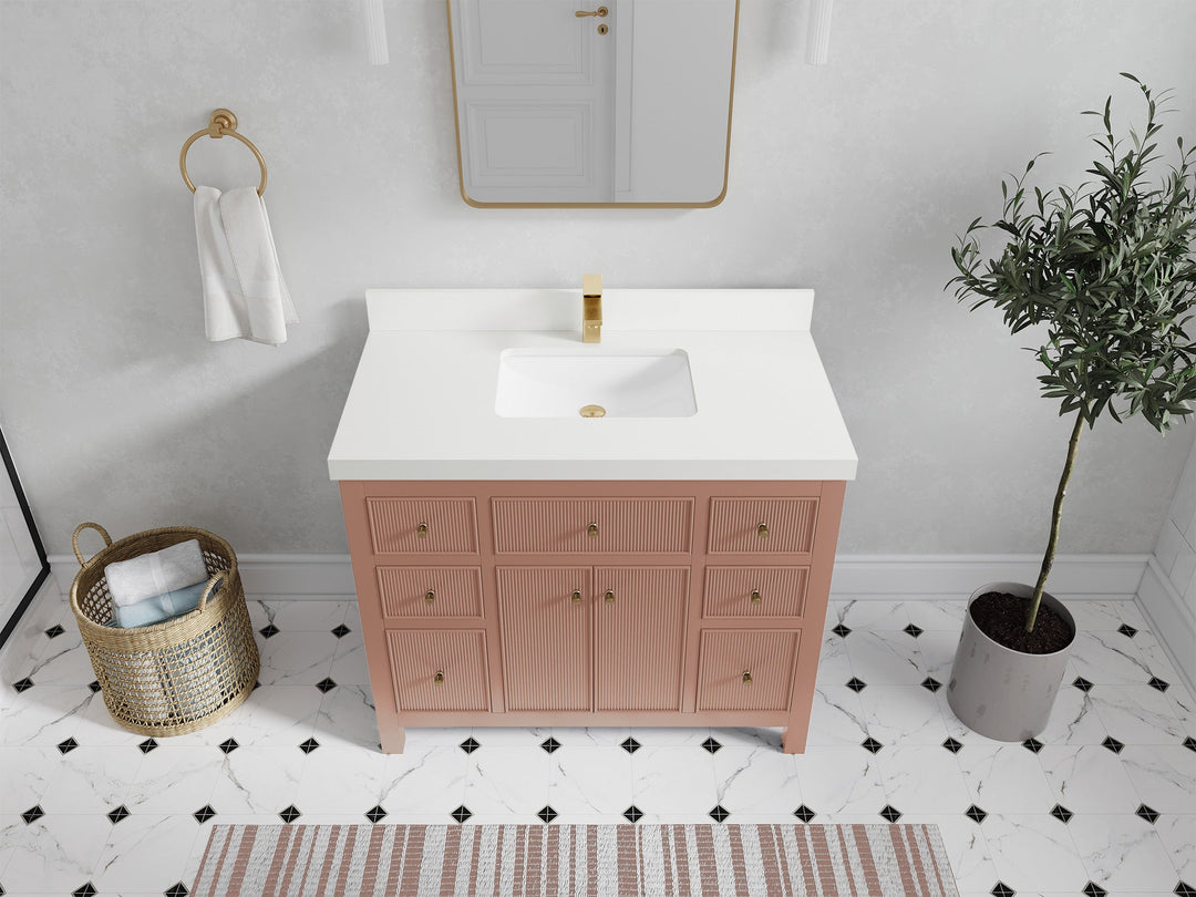 Sonoma 42 in. W x 22 in. D Single Sink Bathroom Vanity in Warm Terracotta with 2 in. White Quartz Countertop - Top View 