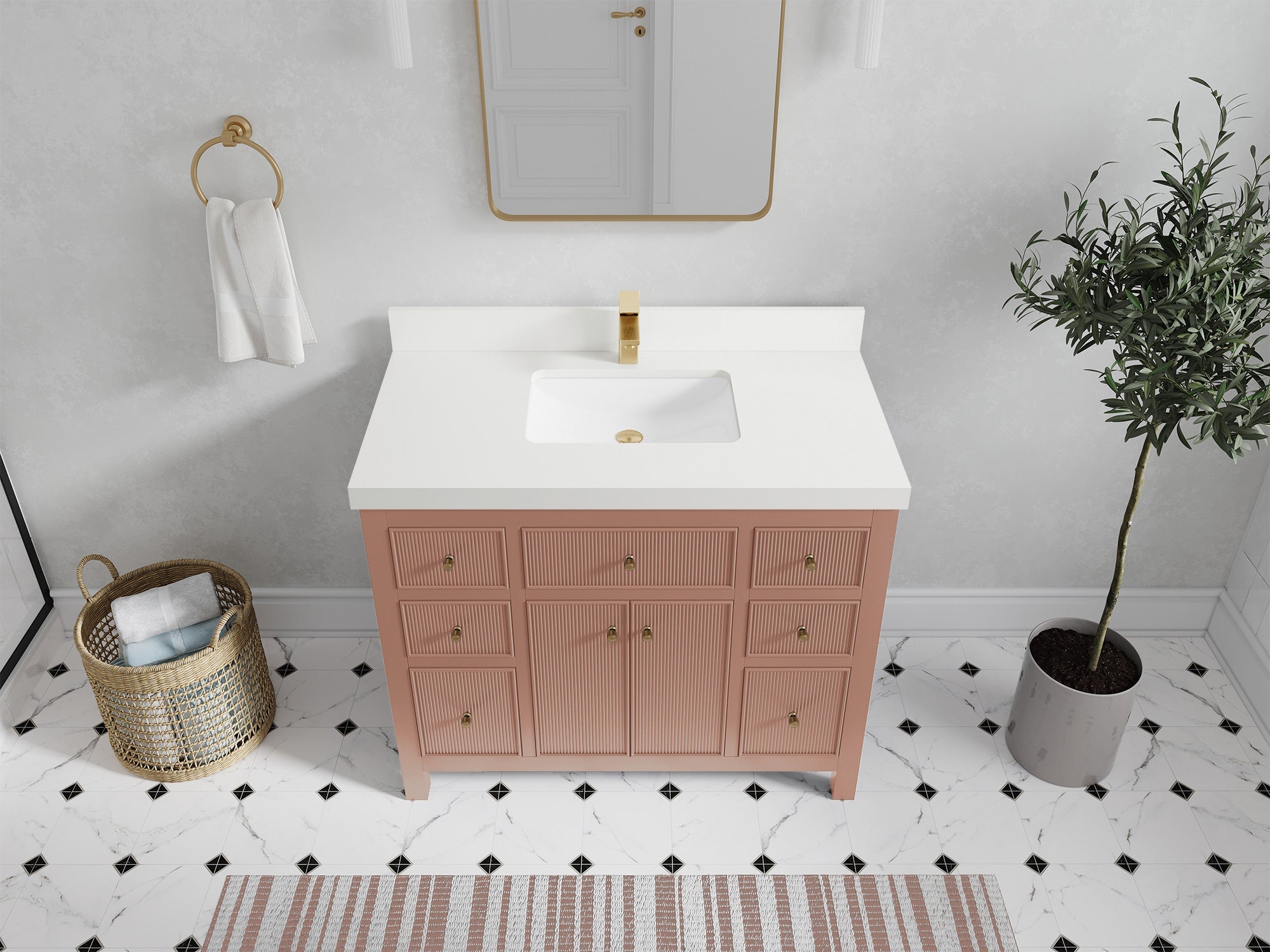 Sonoma 42 in. W x 22 in. D Single Sink Bathroom Vanity in Warm Terracotta with 2 in. White Quartz Countertop - Top View