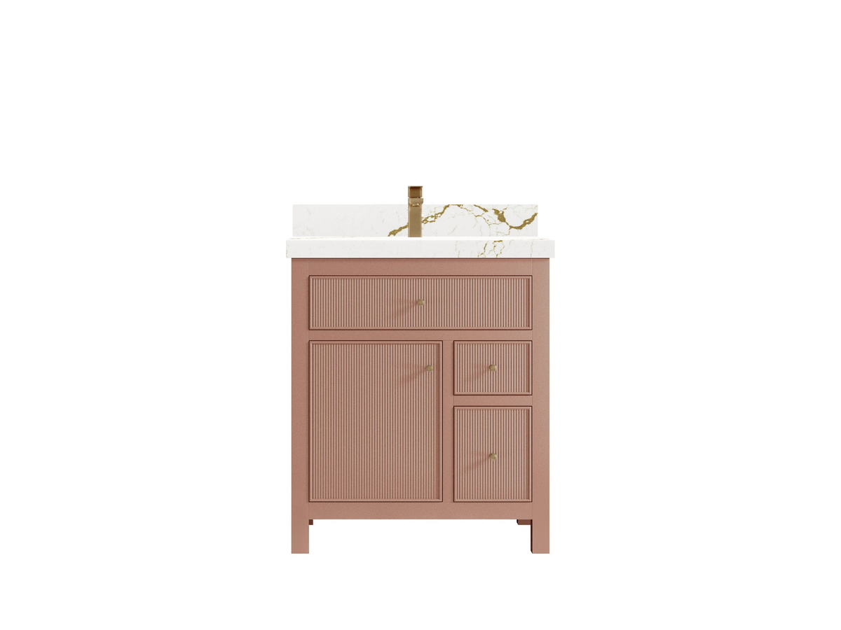 Sonoma 30 inch Warm Terracotta vanity with Berkshire Brass Quartz — front view