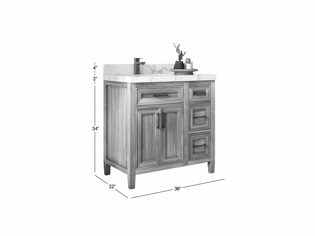 Santa Monica Teak Wood 36 in. W x 22 in. D Left Offset Sink Bathroom Vanity