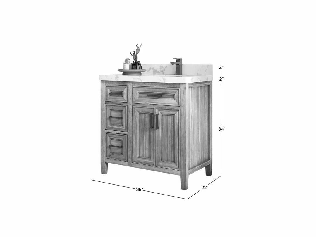 Santa Monica Teak Wood 36 in. W x 22 in. D Right Offset Sink Bathroom Vanity