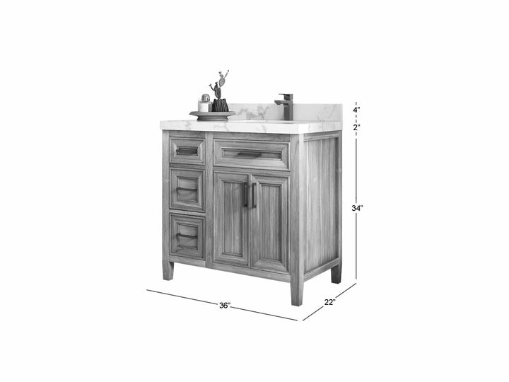 Santa Monica Teak Wood 36 in. W x 22 in. D Right Offset Sink Bathroom Vanity - photo 5