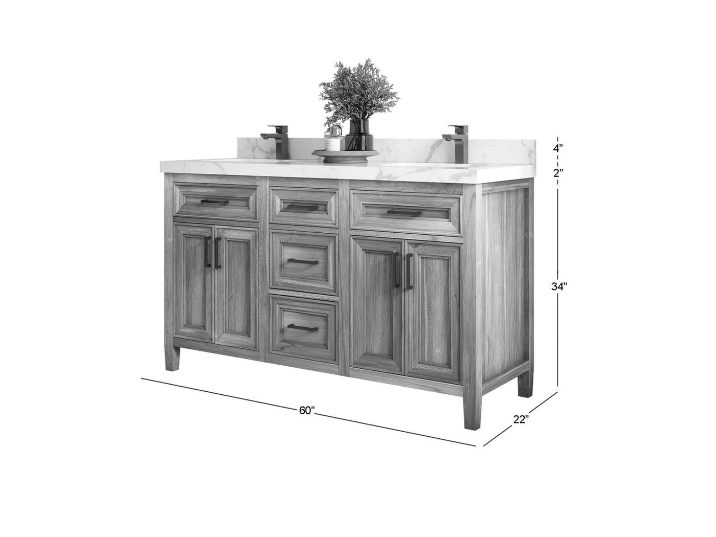 Santa Monica Teak Wood 60 in. W x 22 in. D Double Sink Bathroom Vanity