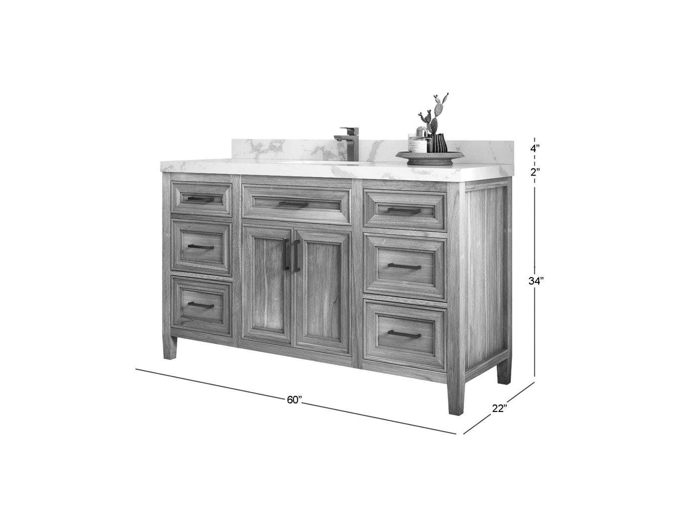 Santa Monica Teak Wood 60 in. W x 22 in. D Single Sink Bathroom Vanity