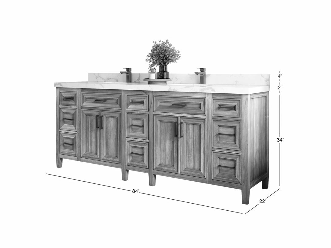 Santa Monica Teak Wood 84 in. W x 22 in. D Double Sink Bathroom Vanity